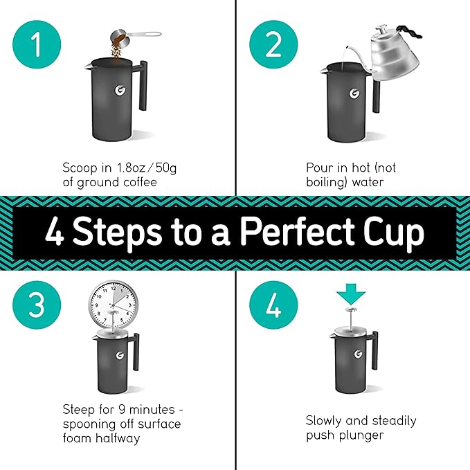 Coffee Gator French Press Coffee Maker 34oz, Double Insulated Stainless Steel Brewer plus Travel Jar Canister, Portable Hot Cold Brew Teapot Cafetera for Coffee Bar Accessories Kitchen Camping, Silver