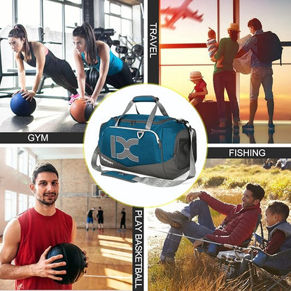 Sports Gym Bag，INOXTO Travel Duffel Bag with Dry Wet Pocket And Shoe CompartmentFor Women and Men，40L/55L Fitness Waterproof Weekender Bag For Swim Sports Travel Working Out (Blue gray, 40L)