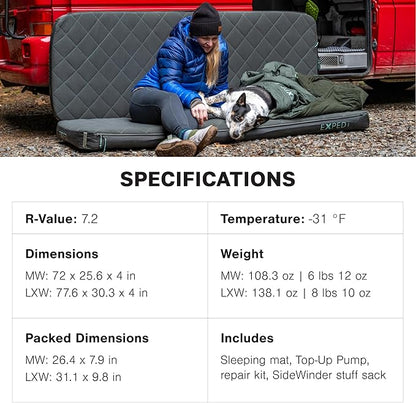 Exped LuxeMat Single LXW - Self Inflating Luxury Sleeping Mat, 4” Foam Pad, Pump Included