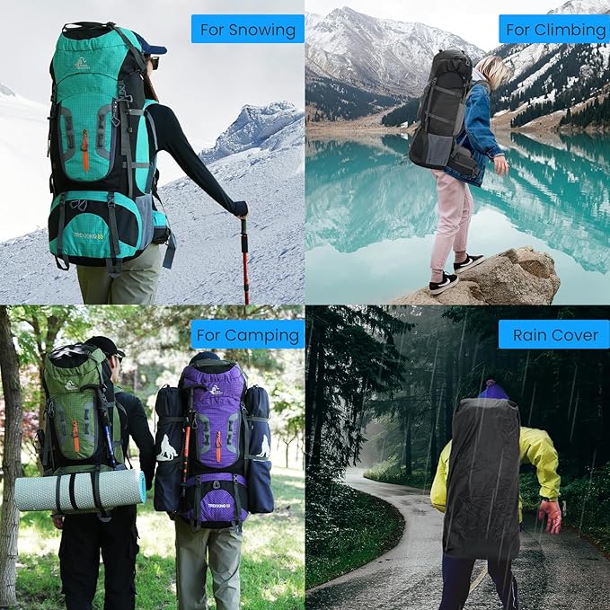Bseash 80L Waterproof Hiking Camping Backpack with Rain Cover, Lightweight Outdoor Sport Travel Daypack for Climbing Touring (Black)