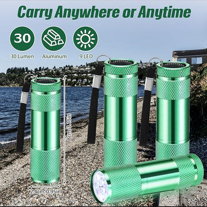 VIHOSE 32 Pcs Mini Flashlights Bulk, Bright Aluminum Handheld Flash Light with Lanyard, Small LED Flashlights for Kids Night Reading Emergency Hurricane Camping Hiking Party Favors(Green)