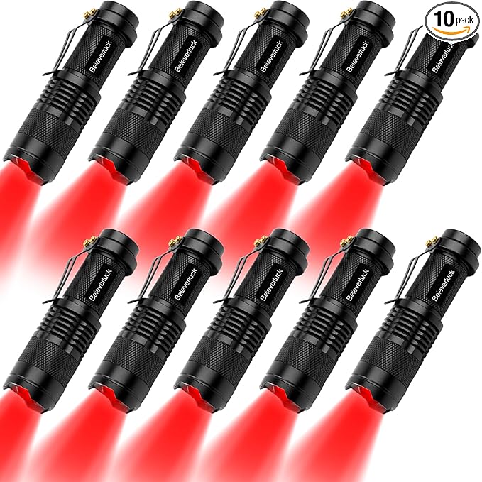 10 Pack Red Light Flashlight 3 Modes Red LED Flashlight Scalable Red Light Torch with Clip for Hunting Astronomy Night Observation and Outdoor Activities