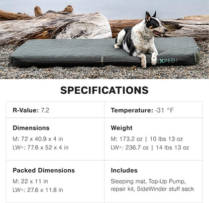 Exped LuxeMat Duo M - Self Inflating Luxury Sleeping Mat, 4” Foam Pad, Pump Included