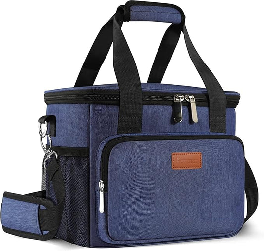 Femuar Lunch Bags for Women/Men, Insulated Lunch Bag for Work Office Picnic - Large Lunch Cooler Bag Leakproof Lunch Box with Adjustable Shoulder Strap for Adults - Blue(15L)