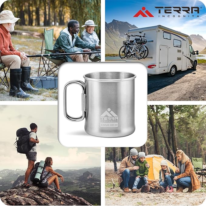 Stainless Steel Camping Mug - Lightweight & Durable Backpacking Cup - BPA-Free Camping Cups Metal for Outdoor Adventures (17 oz)