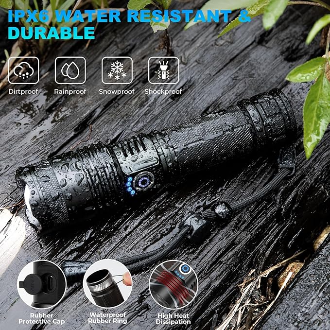 Rechargeable Flashlights High Lumens, 990000 Lumens Super Bright LED Flash Light with 5 Modes, IPX6 Waterproof Flashlight with Large Capacity, Bright Flashlights for Home Camping