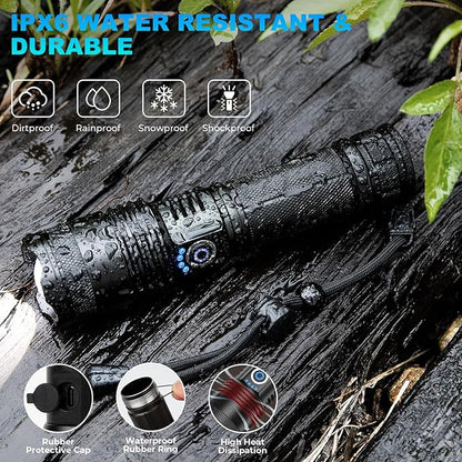 Rechargeable Flashlights High Lumens, 990000 Lumens Super Bright LED Flash Light with 5 Modes, IPX6 Waterproof Flashlight with Large Capacity, Bright Flashlights for Home Camping