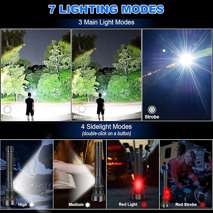 Cinlinso Flashlights High Lumens Rechargeable, 990,000 Lumens Super Bright Led Flash Light, 7 Modes with COB Light, IPX6 Waterproof, Handheld Powerful Flashlight for Home, Camping, Emerge∩cies
