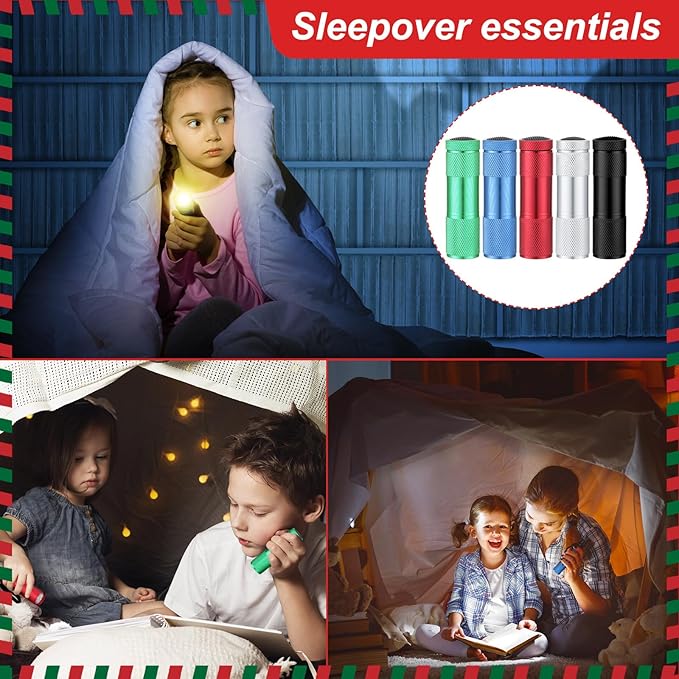 VIHOSE 100 Pcs Christmas Stocking Stuff Gift Mini Flashlight Set Bulk LED Handheld Torches with Lanyard 300 Pcs No. 7 Batteries Box Aluminum Small Flashlights for Party Night Power Outage Emergency