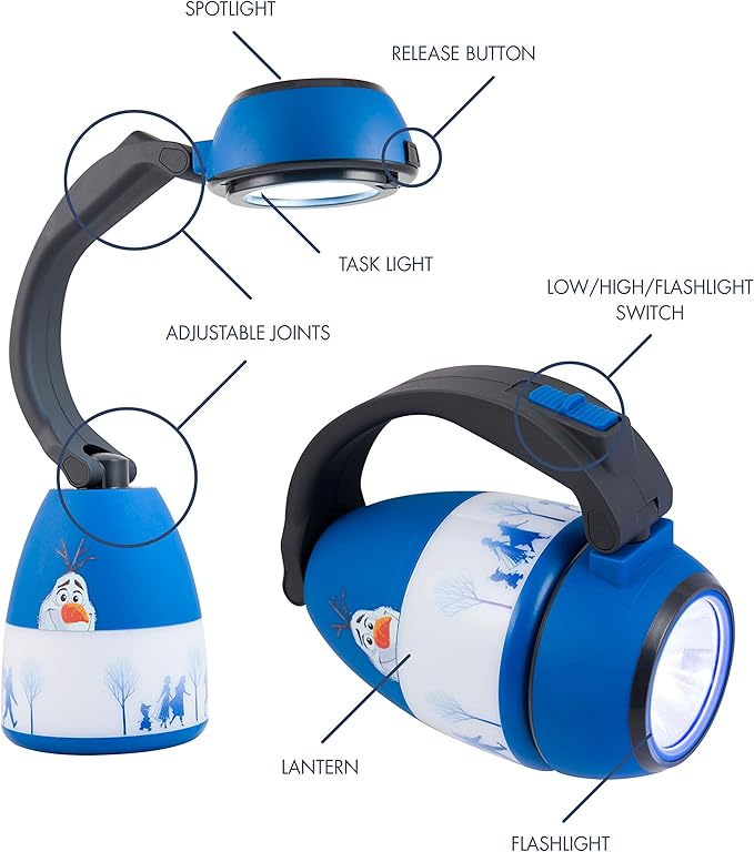 Disney Frozen Olaf 3-in-1 LED Lantern, Single-Pack, Night Light, Battery Operated, 200 Lumens, High/Low/Off, Flashlight, Desk, Table Top, Camping, Travel, Bedroom, 46627