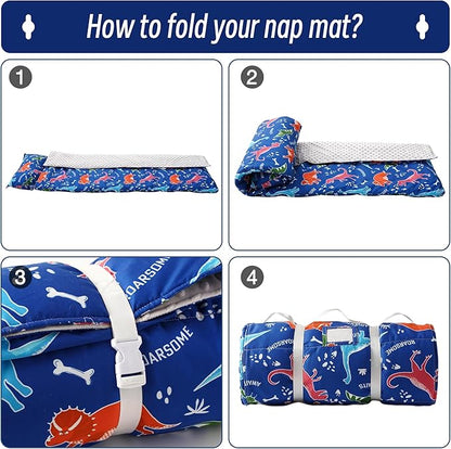 Bunnikins & Clover Toddler Nap Mat with Removable Pillow, Nap Mats for Preschool, Easy Clean Toddler Nap Pad for Kindergarten, Kids Sleeping Bag for Travel Camping