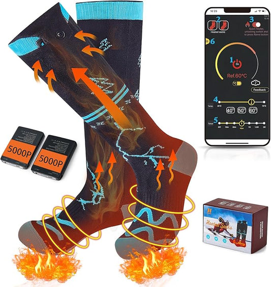 Heated Socks for Men Women 5000mAh APP Control Battery Heated Socks Rechargeable Washable Electric Socks Foot Warmer for Hiking Biking Camping Skiing Hunting Outdoor Work Warm Socks