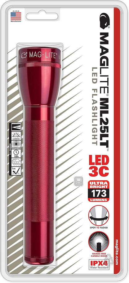 Maglite ML25LT LED 3-Cell C Flashlight, Red