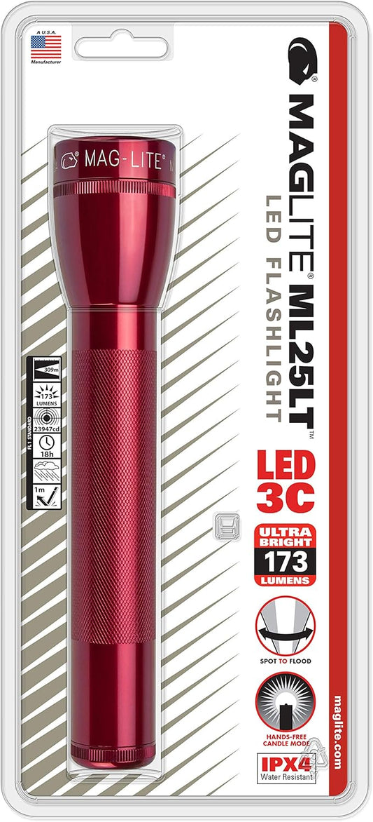 Maglite ML25LT LED 3-Cell C Flashlight, Red
