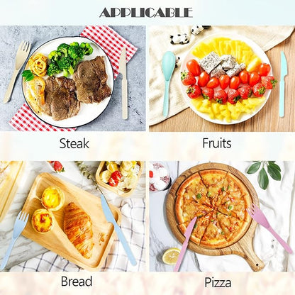 Reusable Travel Utensils Set with Case, Beige Wheat Straw Portable Knife Fork Spoons Tableware, Eco-Friendly BPA Free Cutlery for Kids and Adults as Travel Picnic Camping Utensils