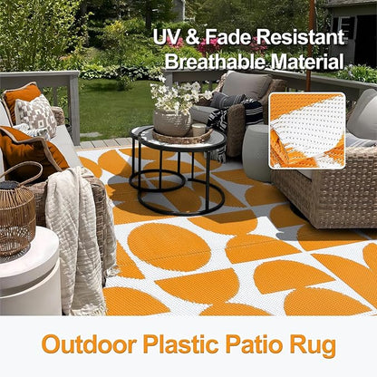 Wonnitar Waterproof Outdoor Rug 5x8, Reversible Plastic Straw RV Rug for Camping, Outside Patio Area Rug, Indoor Outdoor Portable Mat for Picnic Backyard Balcony Deck Decor (Orange,5'x8')