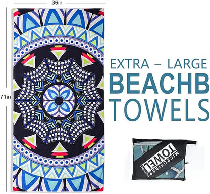 Microfiber Beach Towels 2 Packs, Oversized Quick-Dry Towels for Adults, Lightweight Thin Towels (72" x 36") for Swimming, Beach, Camping