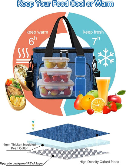 Femuar Lunch Bags for Women/Men, Insulated Lunch Bag for Work Office Picnic - Lunch Cooler Bag Leakproof Lunch Box with Adjustable Shoulder Strap - Blue