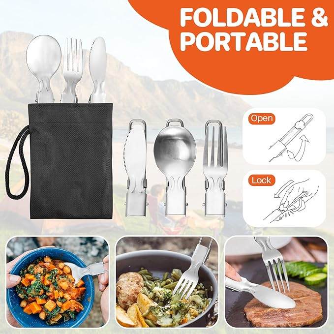 17PCS Camping Cooking Set, Non-Stick Lightweight Camping Pots and Pans Set with Kettle, Stainless Steel Cups, Foldable Forks Knives Spoons for Camping, Backpacking, Outdoor Cooking & Picnic