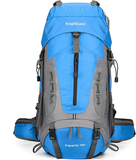King'sGuard 60L Hiking Backpack Lightweight Camping Backpack with Rain Cover Large Waterproof Packable Outdoor Trekking Travel Backpack for Men Women (Blue)