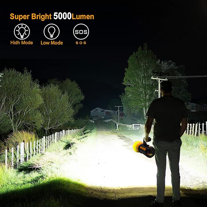 LED Cordless Work Light, Rechargeable Work Light with Foldable Tripod Stand, 180 Degree Rotating, Detachable Handheld Flashlight, 5000 Lumen, Lighting for Workshop, Camping, Outdoor（Medium）
