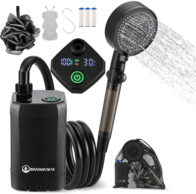 Upgrade Outdoor Portable Camping Shower, 6000mAh Rechargeable Electric Shower Pump with Multifunctional Handheld Filter Shower Head, Suitable for Rinsing, Hiking, RV Travel, Beach Vacations