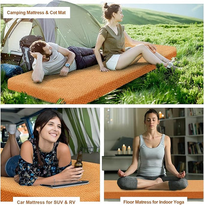 HOMBYS Memory Foam Camping Mattress Pad,Portable Sleeping Pad for Adult,Waterproof Cot Mattress,Roll Up Floor Mattress,Foldable Backpacking Travel Bed for Hiking,Guest Bed