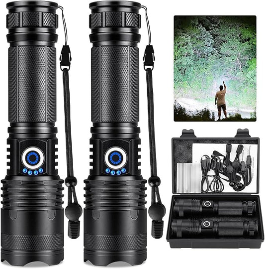 Rechargeable Flashlights 990,000 High Lumens 2 Pack, Led Super Bright Flashlight with 5 Modes & IPX7 Waterproof, 15H Running Time, High Powered Flash Light for Home Camping Home Emergencies