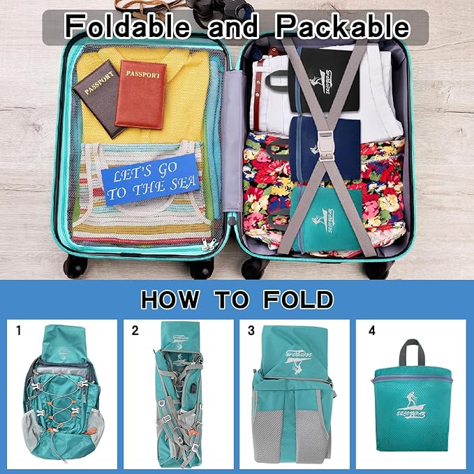 Hiking Backpack Packable 40L Foldable Camping - Lightweight Travel Daypacks Water-resistant Backpacks Outdoor Sports for Men Women (Lake blue)