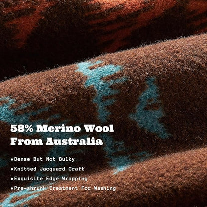 ACUSHLA Merino Wool Blanket - Soft Warm Thick Washable Large Throw Blanket for Camping Bed Couch Outdoor Travel All Weather, Navajo Style Brown 79X63