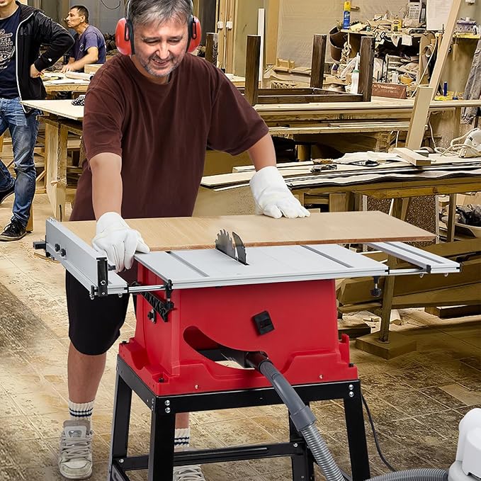 10inch Table Saw, Portable Benchtop Table Saw, Stand & Push Stick, 5000RPM, Adjustable Blade Height, With Port for Connecting Dust Collector, 90°Cross Cut & 0-45°Bevel Cut