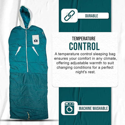 Thermotuff Wearable Sleeping Bag with Dual Hoodie, Zippered Arm Holes, Pockets & Adjustable Drawstring - Ideal for Camping, Cold Weather Hiking, and Stadium Sak Blanket