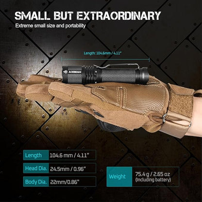 ACEBEAM TAC AA Tactical EDC Flashlight, 750 High Lumens Flashlight Rechargeable, 200 Meters Long Throw Pocket LED Flashlight, Super Bright Small Mini Flashlight, 519A-V1 LED 90+ High CRI Flash Light