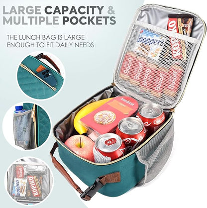Lunch Box for Women Men Kids Girls Teen Adults,Insulated Lunch Bag with Bottle Holder,Small Lunch Box Cooler Lightweight Reusable LunchBox for Work Office School Travel Picnic-Lake Green