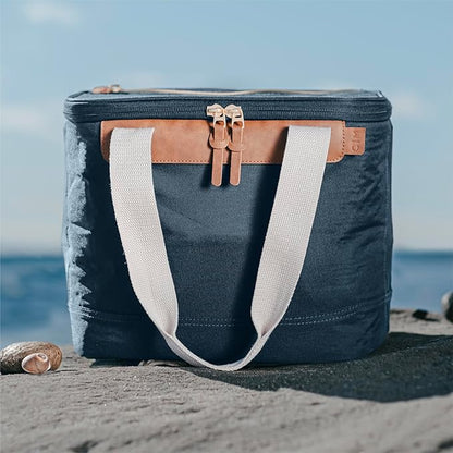 CleverMade Collapsible Cooler Bag, 18 Can Beach & Travel Car Cooler, Folding Soft Cooler, Shoulder Strap, Bottle Opener, Great Car Coolers for Travel, Leak Proof Cooler Bag [Leeward Navy]
