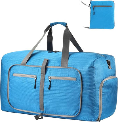 Dimayar Travel Duffle Bag for Men Women - Foldable Duffel Bag with Shoes Compartment - Overnight Bags Waterproof & Tear Resistant(85L,Light Blue)