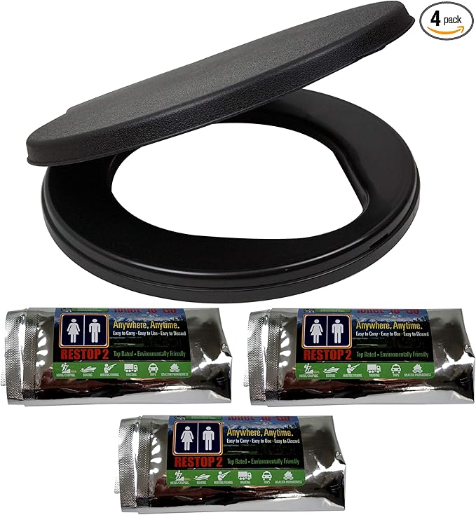 Portable Toilet Seat Lid Bundle with (3) Restop2 Disposable Toilet Bags - for Emergencies and Camping, fits 5 Gallon Bucket (Lid and 3 Restop2 Bags)