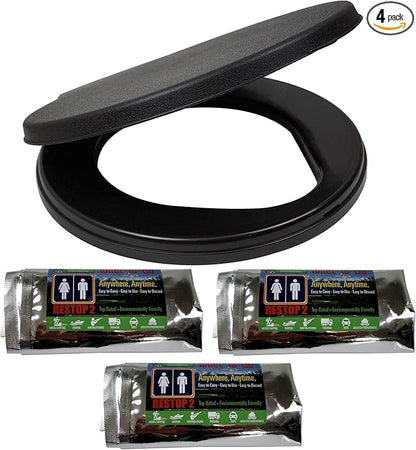 Portable Toilet Seat Lid Bundle with (3) Restop2 Disposable Toilet Bags - for Emergencies and Camping, fits 5 Gallon Bucket (Lid and 3 Restop2 Bags)