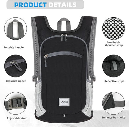 Hiking Backpack 15L Small Travel Backpack Lightweight Daypack Foldable Hiking Backpack Packable Camping Hiking Backpack for Women Men (Black)