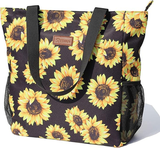ESVAN Original Floral Water Resistant Large Tote Bag Shoulder Bag for Gym Beach Travel Daily Bags Upgraded