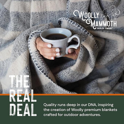 Woolly Mammoth Merino Wool Blanket- 66" x 90" 4 lbs Thick, Outdoor/Indoor Throw for Campfire, Picnic, Beach, Van Life, Home- Farmhouse Collection Heavy Duty Insulating Sleep Plaid, Navy/Cream Stripe