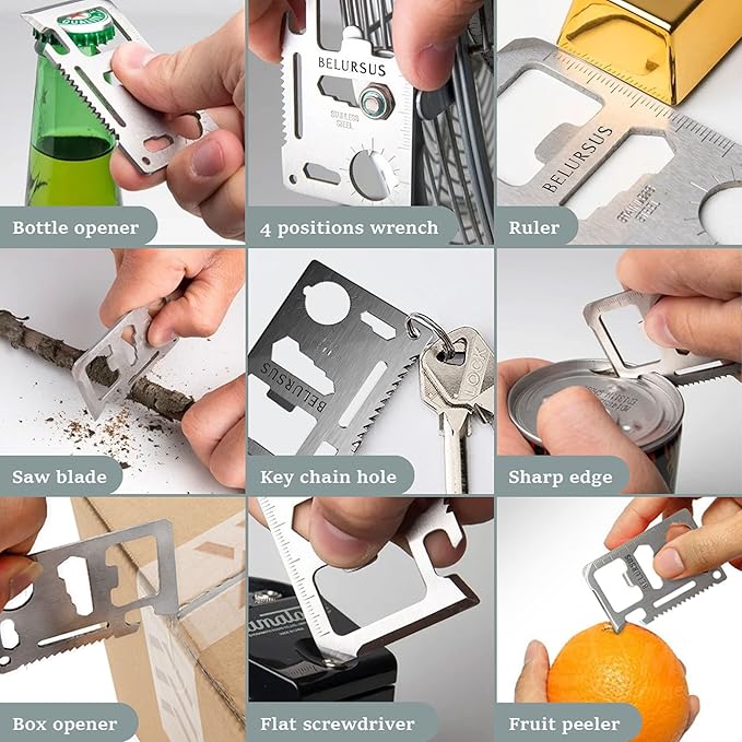 Multitool Wallet Pocket Card - Multi-Tool Survival Camping Kit - Credit Card Size Multipurpose Bottle Opener, Can Opener, Pocket Knife, Lock pick - Best Gift for Men - 14 in 1-20 Pack