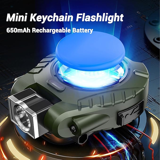 COB Mini Keychain Work Light, Powerful Flashlights 5 Light Modes with Magnetic, Hat Clip Light with Bottle Opener Function, Waterproof Led Flashlight with Smart Sensor for Camping 2 Pack (Green)
