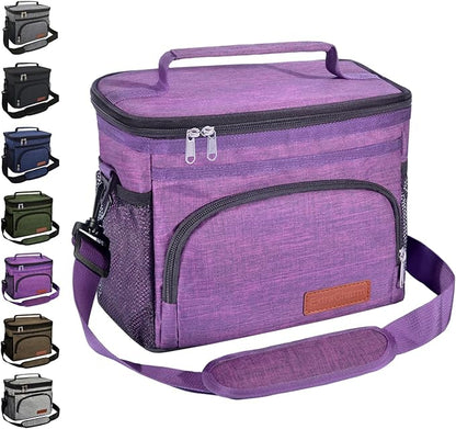 ExtraCharm Insulated Lunch Bag for Women/Men - Reusable Lunch Box for Office Picnic Hiking Beach - Leakproof Cooler Tote Bag Organizer with Adjustable Shoulder Strap for Adults - Purple