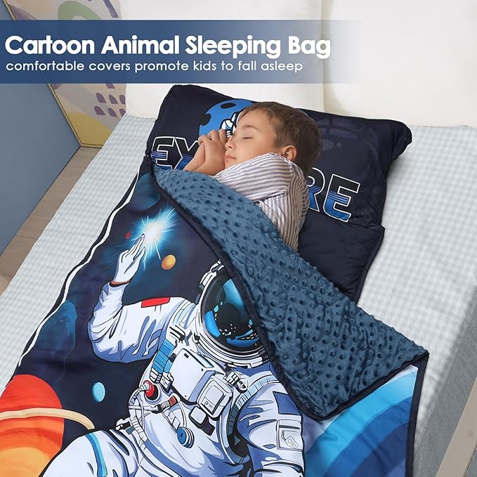 Kids Sleeping Bag Nap Mat with Removable Pillow and Blanket,Extra Thick Large 2 in 1 Slumber Bags for Boys Girls,Toddler Nap Mat for Preschool Daycare Travel Camping