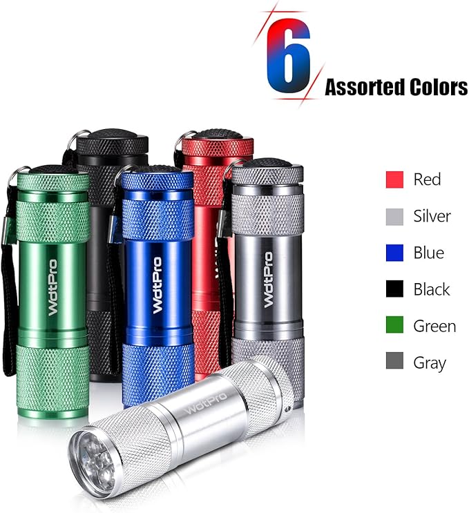 WdtPro LED Mini Flashlights, Super Bright Flashlight with Lanyard, Assorted Colors - Best Tac Torch Light for Kids, Night Reading, Power Outages, Camping(6 Pack)