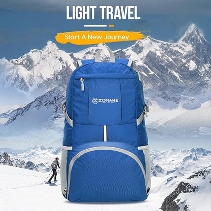ZOMAKE Lightweight Packable Backpack 35L - Light Foldable Backpacks Water Resistant Collapsible Hiking Backpack - Compact Folding Day Pack for Travel Camping(Dark Blue)