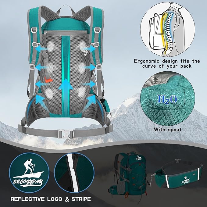 Hiking Backpack Packable 40L Foldable Camping - Lightweight Travel Daypacks Water-resistant Backpacks Outdoor Sports for Men Women (Lake blue)