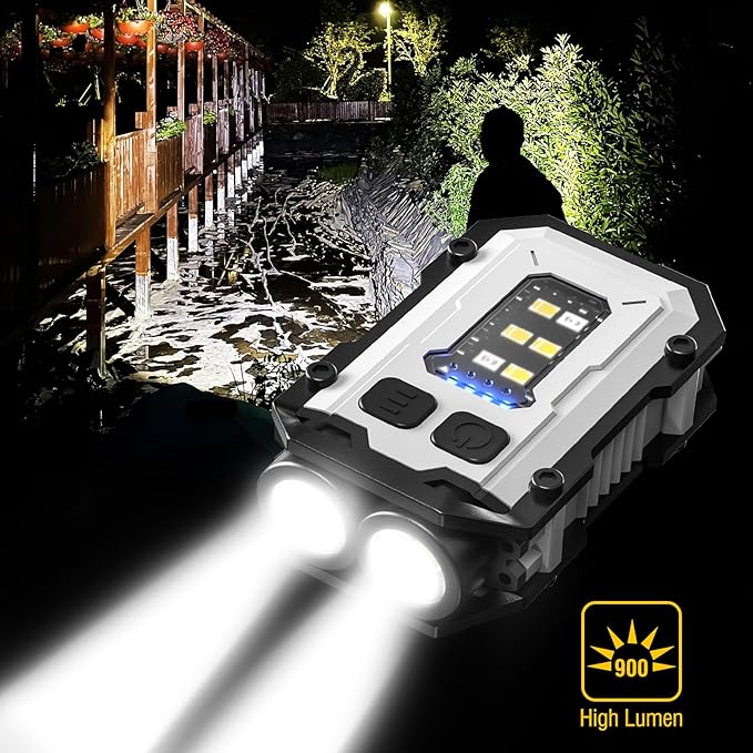 N10 Rechargeable Mini Flashlight,High Lumens 900 LM LED Keychain Flashlights,USB C 8 Modes Pocket Flash Light with Magnetic Tail Base and Keychain for Camping,Running,Emergency,Hiking(White)