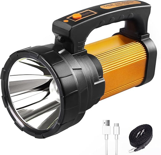 Rechargeable Spotlight with 700,000 High Lumen 30H Ultra-Long Standby,IP67 Waterproof Outdoor LED Spotlight Flashlight, 3400mAh Handheld Spotlight USB Charger for Camping Hunting